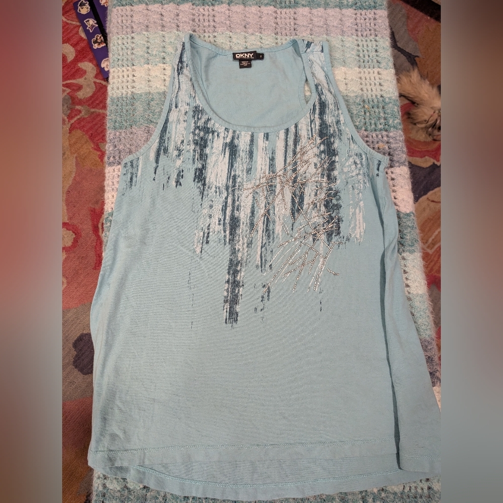 DKNY Blue And Gray Women's Tank Top Sequined Size Small